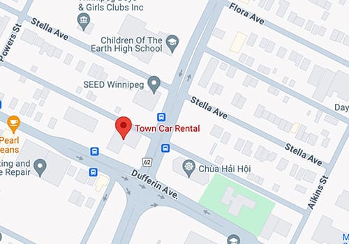 Image: Map showing location of town car rental in Downtown Winnipeg